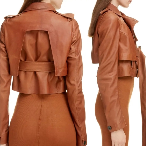 SOLD ⭐2XHOST PICK⭐ RICK OWENS Rust Cropped Lambskin Leather Jacket - Picture 3 of 16